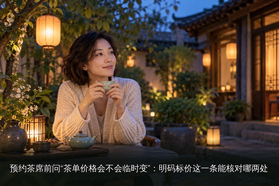 年轻女性茶文化主题图｜庭院夜茶灯影